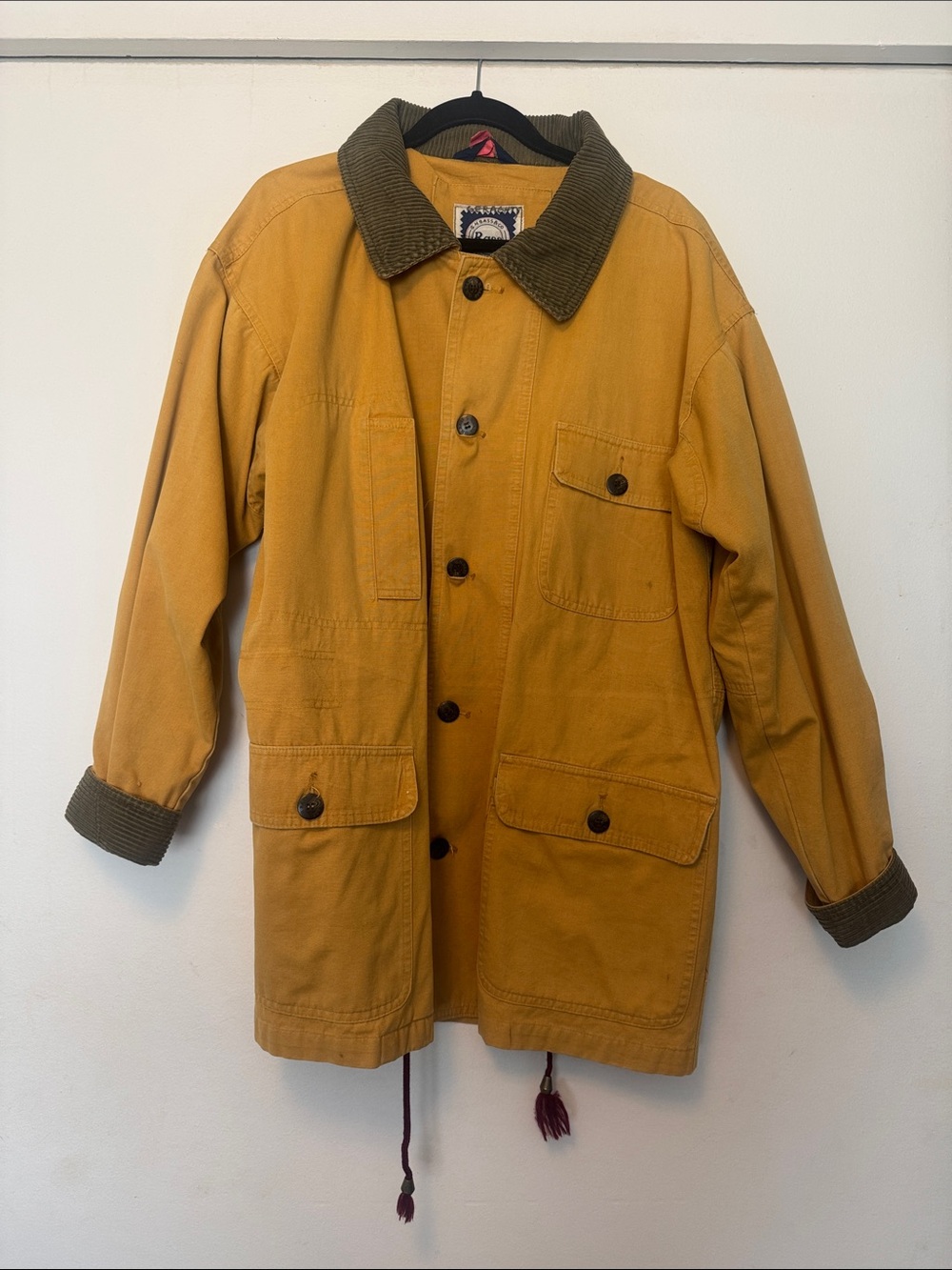 Vintage G.H. Bass Mustard Canvas Barn Coat with Olive Corduroy Accents SIZE M